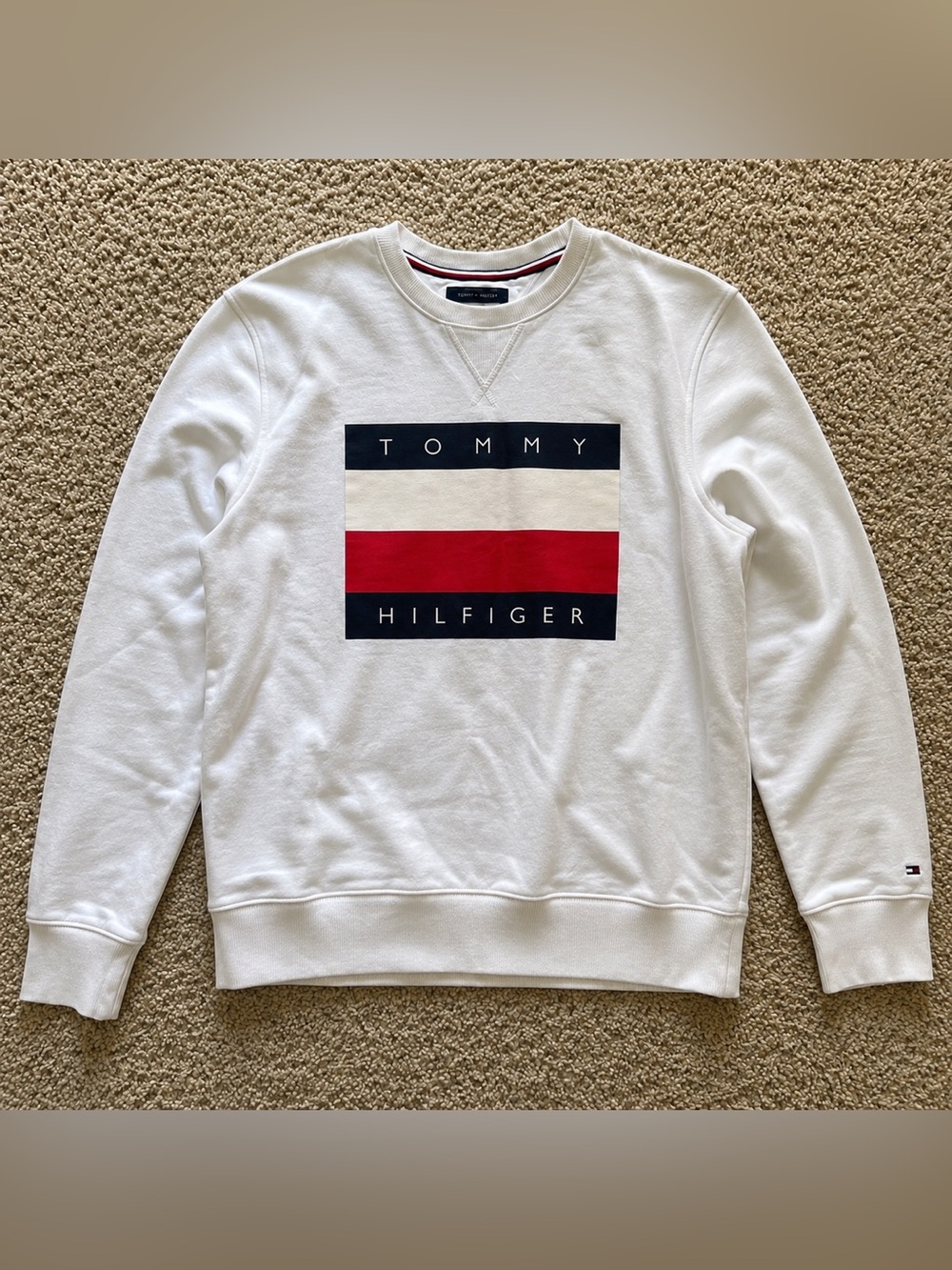 Tommy Hilfiger White Logo Crewneck Sweatshirt Men’s Size L